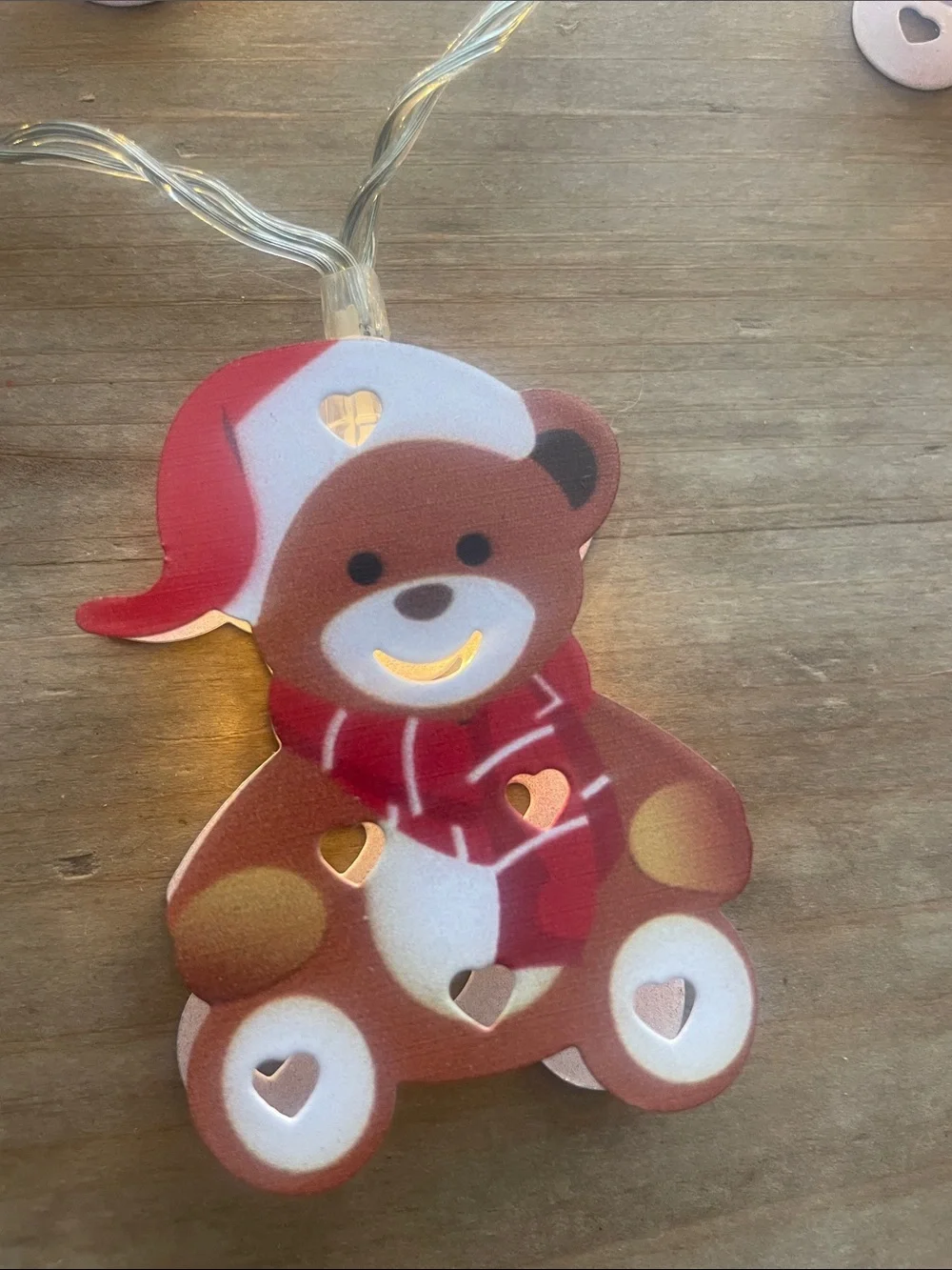 Festive Teddy Bear String Lights for holidays 4 ft 7 count batteries included
